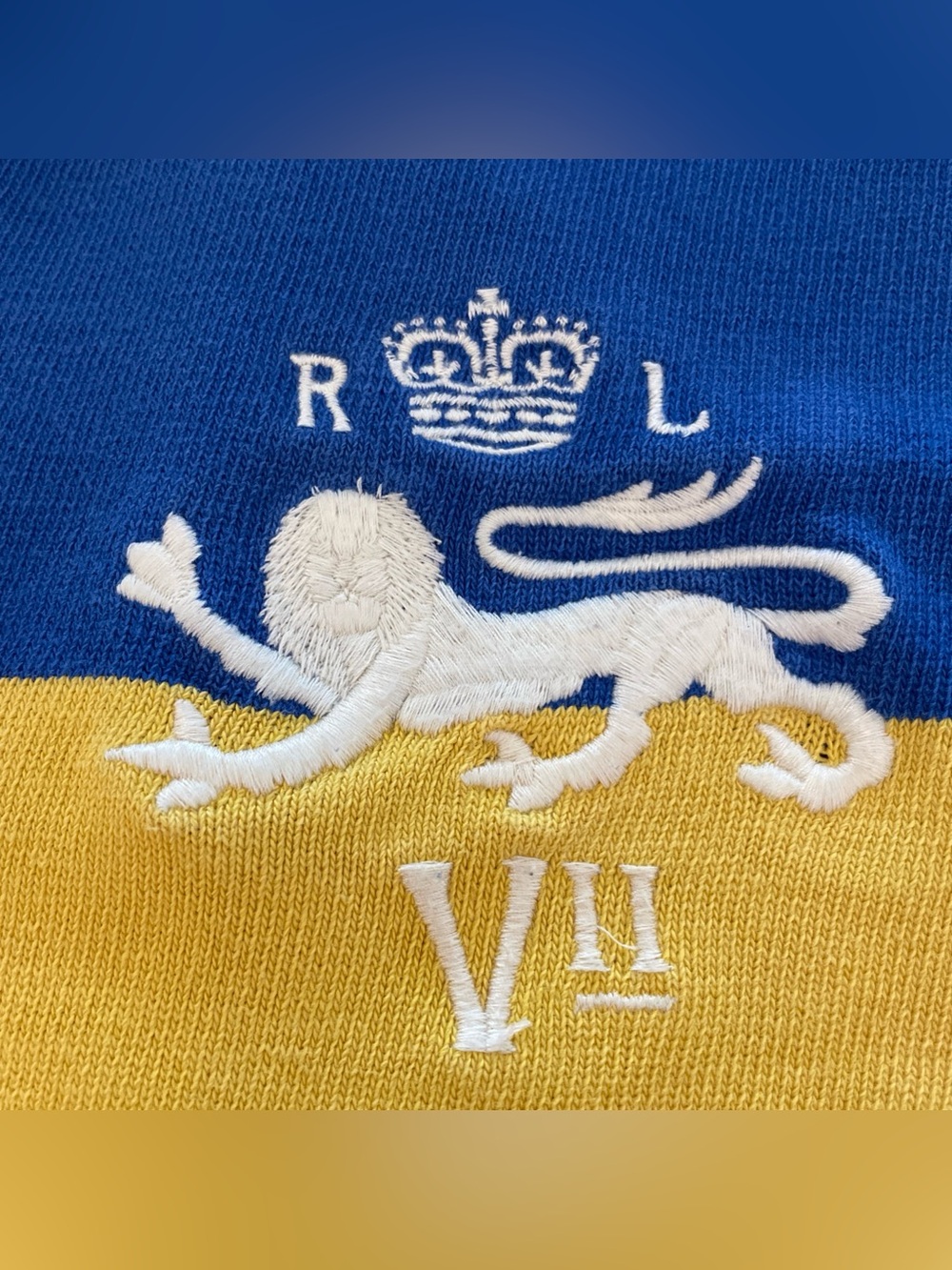 VTG Polo Ralph Lauren Mens Polo Shirt SZ Large Rugby "3" Blue Yellow Lion Crest - Picture 7 of 16